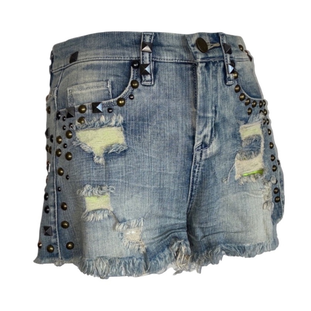 BLANK NYC Jean Shorts, Extreme Studded, Distressed/Destroyed. Vtg.  24 EUC